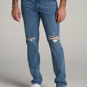 American Tall Carman TAPERED Jeans for Tall Men in Distressed Skyline Blue Size